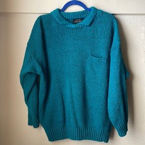 Vintage teal collared knit sweater by Jeanne Pierre